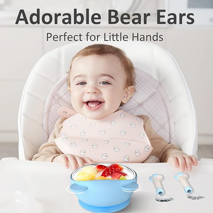 Bakpoco Stainless Steel Baby Bowls with Suction, 2-in-1 SUS304 Toddlers Bowl & Removable Silicone Suction Kids Bowl, Anti Scald Non Toxic Snack Container for Baby Food Feeding, 4 Colors Set