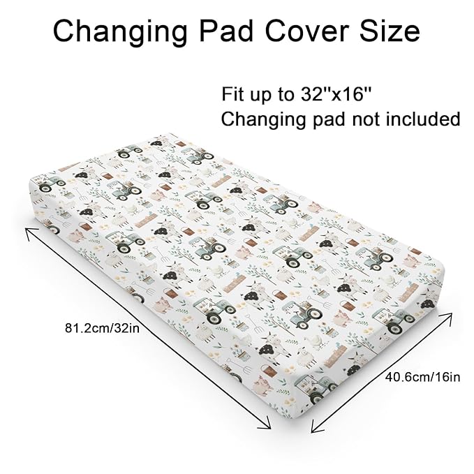 Boho Farm Animals Life Baby Changing Pad Covers for Boy Girl 32''x16'' Cow Pig Lamb Duck Truck Leaves Fitted Diaper Change Table Mats Spring Farm Planting Soft Breathable Cradle & Bassinet Sheets