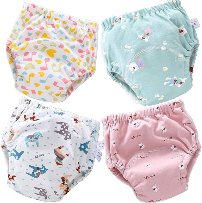 4 Pack Baby Toddler Potty Training Pants Layered Cotton Training Underwear for Toddlers Girls Boys (4T, G)