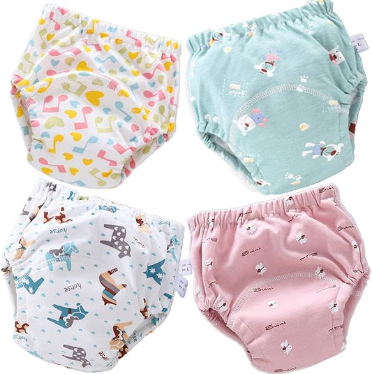 4 Pack Baby Toddler Potty Training Pants Layered Cotton Training Underwear for Toddlers Girls Boys (4T, G)