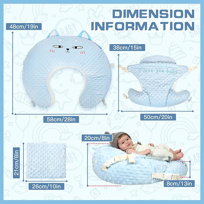 3-in-1 Multifunctional Breastfeeding Pillows, Baby Nursing Pillow with Sloped Design, Reflux Pillow for Baby, Newborn Babies Essentials Gifts (Blue)