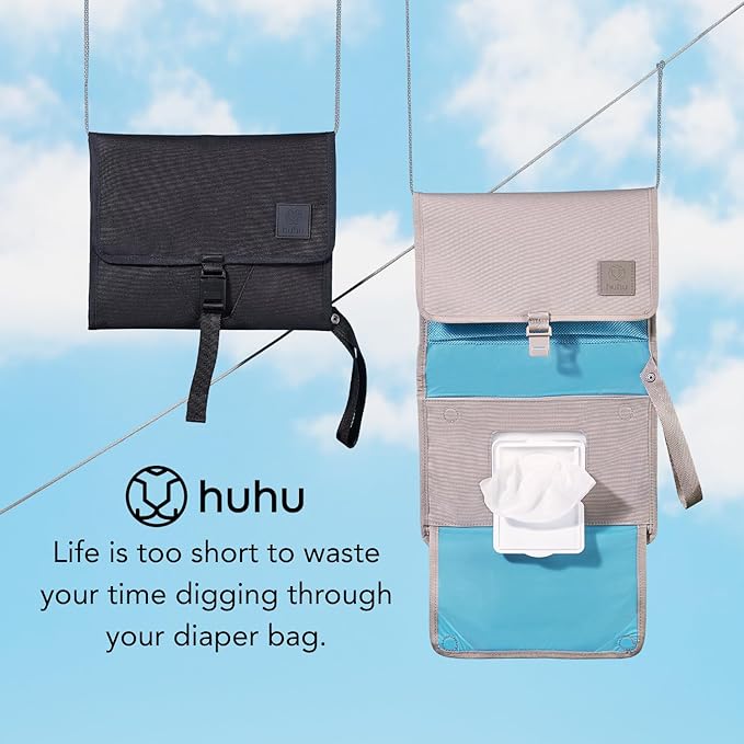 Huhu Baby Changing Wallet – Compact, Portable Diaper Changing Pad for Travel – Easy to Clean, Foldable Changing Mat – Must Have Diaper Bag Accessory for New Parents (Daybreak Taupe)