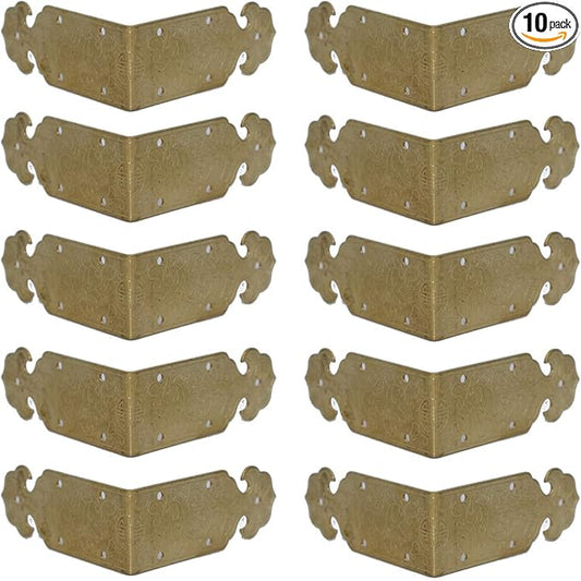 FGen 10pcs Chinese Antique Copper Edge, Table Guards Right Angle Wooden Jewelry Box Photo Frame Accessories Copper Corner Pieces, Brass Color