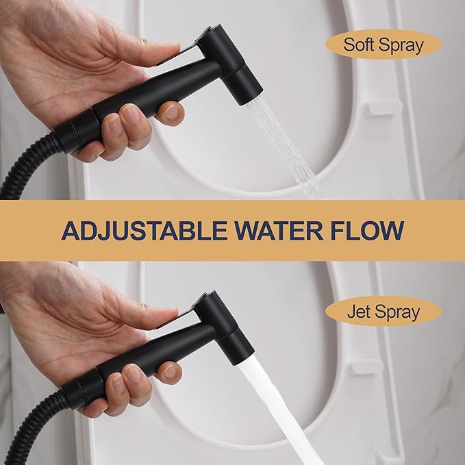 Black Bidet Sprayer Head, Stainless Steel Handheld Shattaf Toilet Jet Spray Attachment, Adjustable Water Pressure Cloth Diaper Sprayer for Baby, Hygiene Rinse Sprayer Head Only (1 Pack)