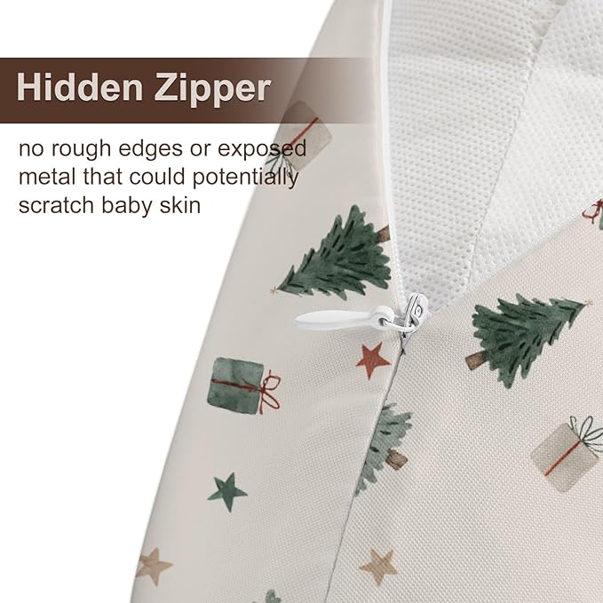 Christmas Trees Winter Holiday Stars Pattern Nursing Pillow Cover, Unisex Removable Breastfeeding Pillowcase Slipcover for Baby Girls Boys Newborns Toddlers, Cover Only