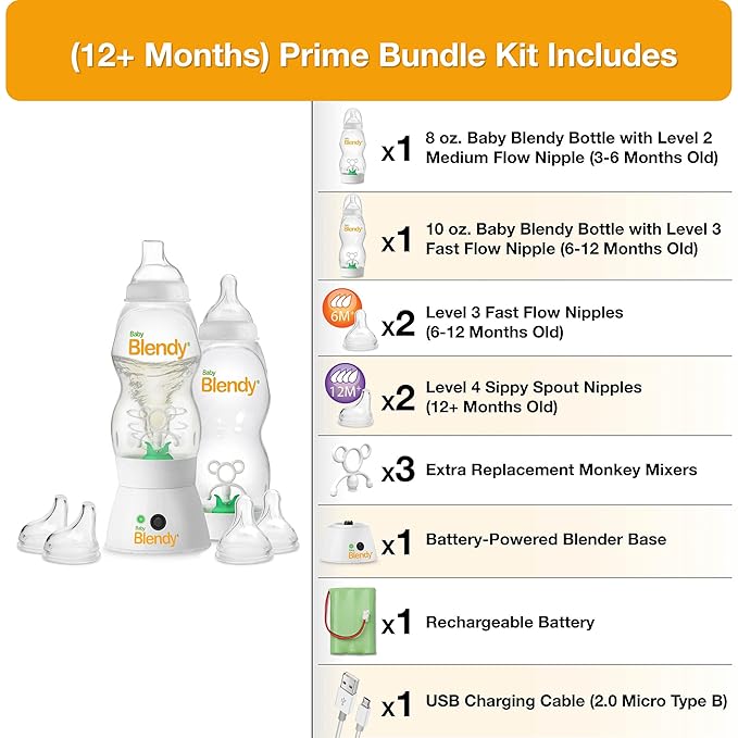 Baby Bottles - Best Infant to Toddler Milk Feeding Containers with Anti-Colic | Air Vent System - with Blender Mixer for Babies Newborns Infants Toddlers | (12+ Months) Prime Bundle