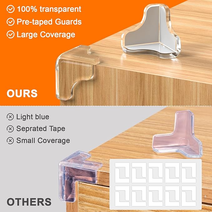 E-PRONSE New Pre-Taped Corner Protectors, 12PCS Corner Protector Baby with Improved Smooth Corner, Furniture Table Corner Protectors for Baby Proofing with Strong Ahesion