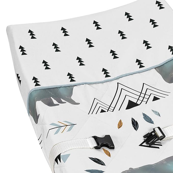 Sweet Jojo Designs Bear Mountain Boy Baby Changing Pad Cover – Infant Newborn Diaper Table Change Mat Sheet - Slate Blue Black and White Woodland Forest Mountains Arrows