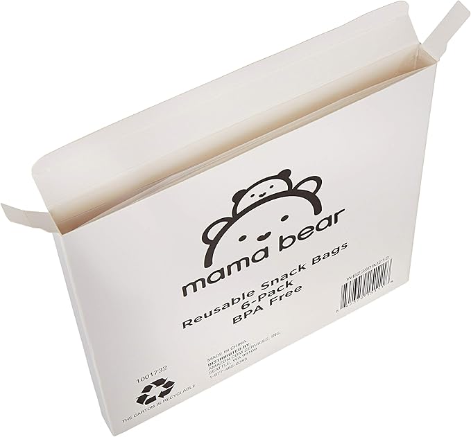 Amazon Brand - Mama Bear Reusable Snack Bags, Hook and Loop, One Size, 18-pack