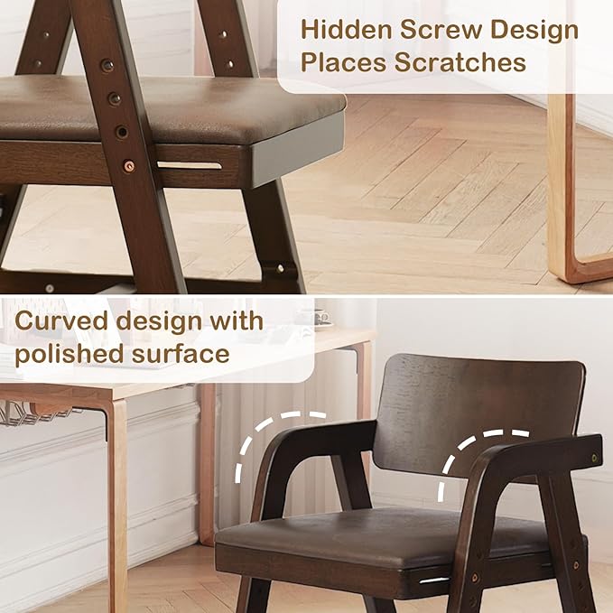 Solid Wood High Chair for Toddlers to Teens, Adjustable Height Toddler Dining Chair, Easy to Clean Toddler Highchair with PU Cushion for Dining, Studying, Step Stool, Walnut