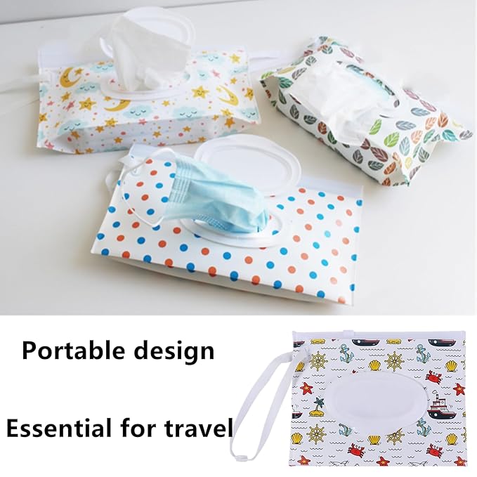 Travel Wipes Case, 2 Pcs Wipe Container Travel Wipe Dispenser Wet Wipes Box Cute Clamshell Wipes Case Reusable Wipes Pouch Wipes Container