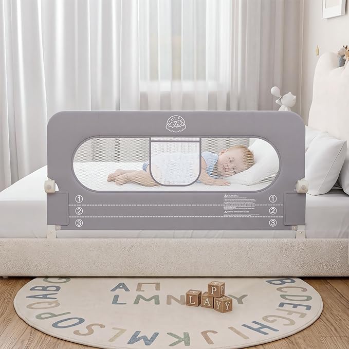 Bed Rail for Toddlers,47in Foldable Bed Rail for Baby, Baby Bed Rail Guard with Reinforced Carbon Steel Frame&Connectors for Twin Full Queen King Bed