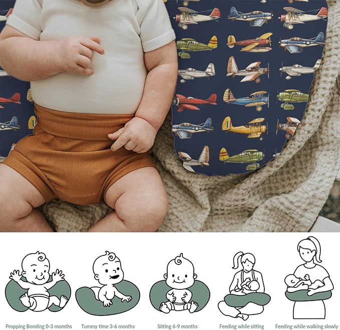 Airplanes Vintage Models Aircraft Nursing Pillow Covers for Boy Girl Antiqued Planes Nursing Pillow Slipcovers for Breastfeeding Pillows Retro Planes Soft Stretchy Removable Covers for Newborn Infant