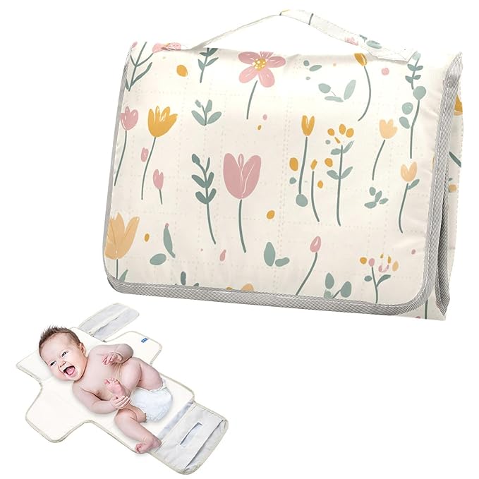 Reusable Changing pad Baby with Tissue Pocket Portable Changing pad for Baby Infant Travel Station Kit- Fresh Little Flowers