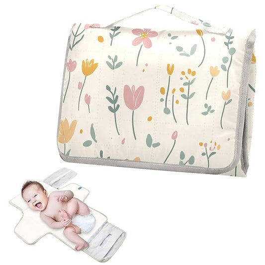Reusable Changing pad Baby with Tissue Pocket Portable Changing pad for Baby Infant Travel Station Kit- Fresh Little Flowers