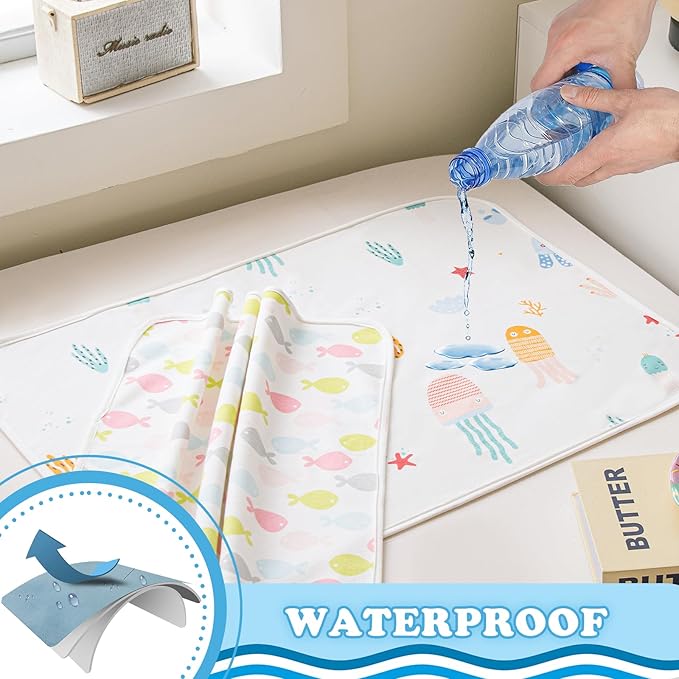 Baby Portable Diaper Changing Pad,Waterproof Changing Mat,Soft Comfortable,Foldable Travel Pad,Toddler Essentials Must Haves,Newborn Shower Gifts(Sea 20 * 27 inch-2pack)