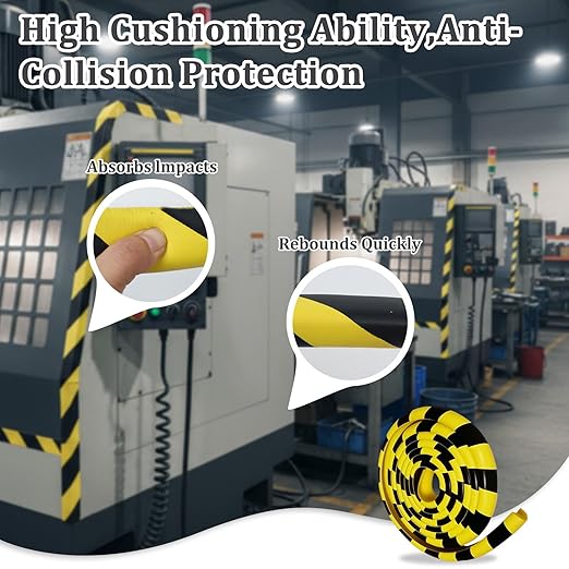 Rubber Corner Guards Wall Protector 196.9in (5m), Yellow & Black Foam Edge Protector with Self Adhesive Backing, Safety Bumper for Garage Walls, Warehouse Racks, Shelves & Equipment