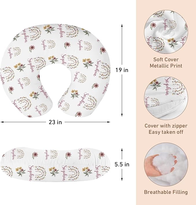 Dyoart Baby Nursing Pillow Cover,Personalized Name Comfortable Nursing Covers,Breastfeeding Pillow Slipcover for Bottle Feeding,Custom Gifts for Toddler Infant(23"x19"x5.5")(one Size)