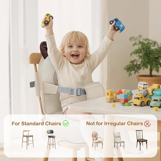 Booster Seat for Kitchen Chair, Toddler Kids Booster Seats for Dining Table with Backrest and Adjustable Strap, Portable PU Waterproof Travel Baby Boy Girl Booster Increasing Cushion (White, OneSize)