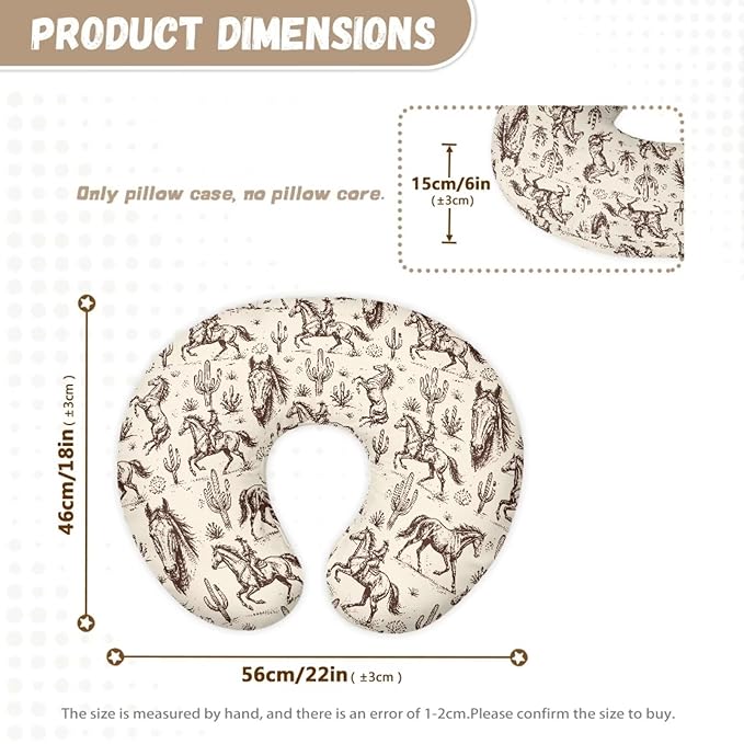 Jeiento Cartoon Western Cowboy Horse Nursing Pillow Cover for Mom Soft Comfortable Breastfeeding Feeding Pillow Slipcover for Newborn,Zipper U-Shape Pillowcase Decor