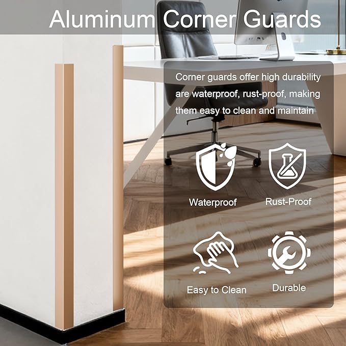 4Pcs 36" Metal Corner Protectors, Aluminum Self-Adhesive Corner Guards, for Edge Protection & Decoration on Walls, Furniture, Cabinets, Kitchen Islands (Gold, 36" 1.5"x1.5")