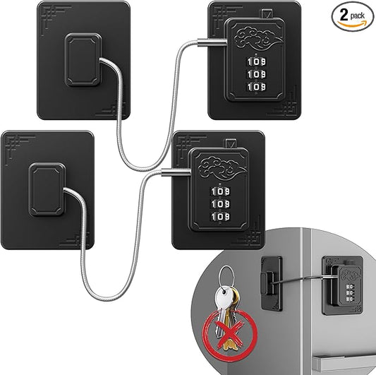 2 Pack Refrigerator Locks with 3 Digit Code, Easy Install Fridge Lock Combination, Premium Freezer Lock, Child Proof Cabinet Locks for Refrigerators, Drawers, Closets, Windows (Black)