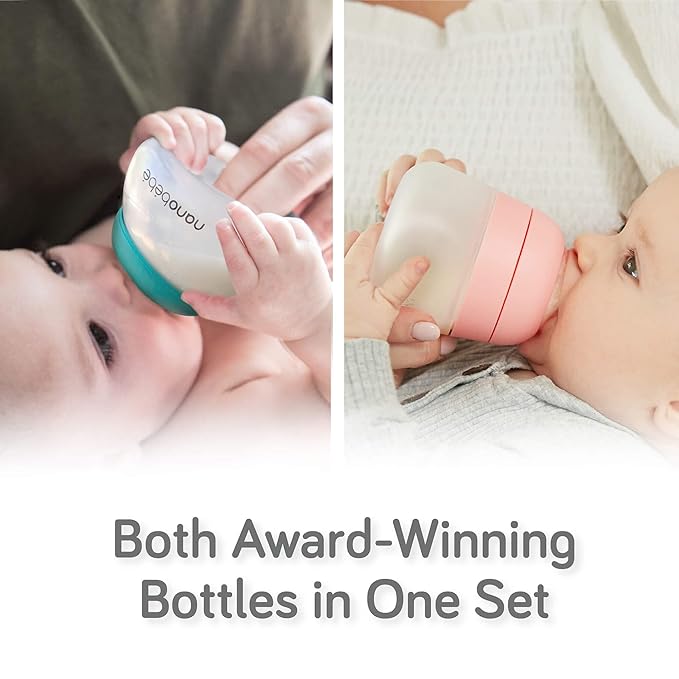 Nanobebe Breastmilk and Silicone Baby Bottle Ultimate Set Gen 2, 5oz and 9oz - with Sterilizer, Drying Rack, Anti-Colic Nipples, Pacifiers, and Warmer - Sage