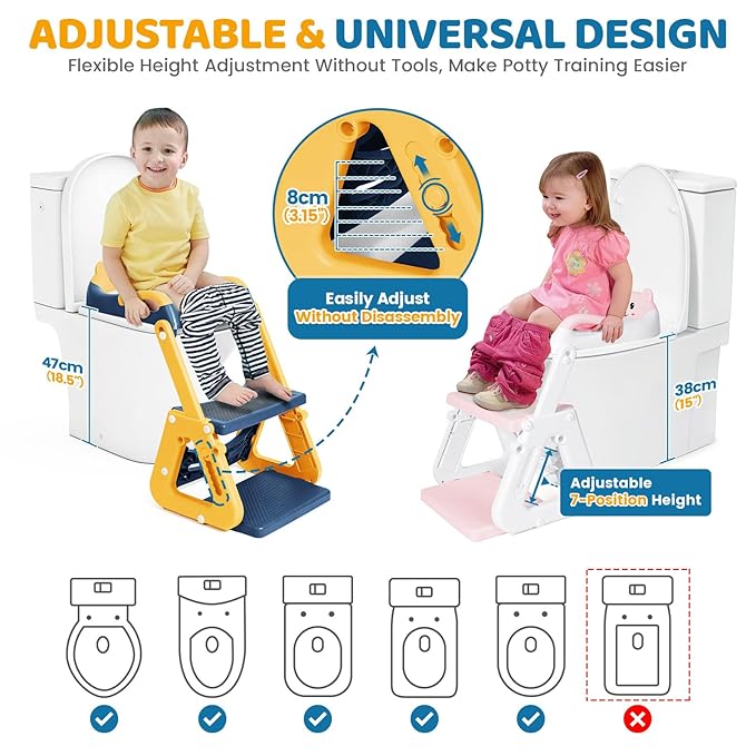 Orzbow Potty Training Seat | Upgrade Toddler Potty Training Toilet with Step Stool, 2-in-1 Stability Toilet Seat for Boys Girls | with Splash Guard, Anti-Slip Pad, Ladder, and Height Adjustable, Blue