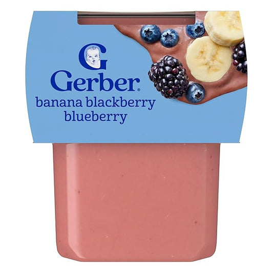 Gerber Stage 2 Baby Food, Banana Blackberry Blueberry Puree Tubs, No Artificial Colors or Flavors, Baby Puree, 2-Pack