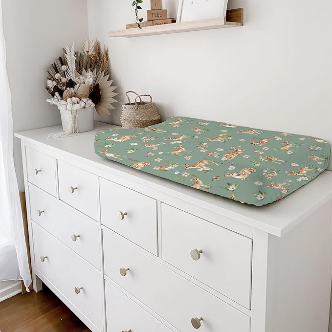 Spring Animal Changing Pad Cover Deer Mushroom Flowers Leaves Forest Baby Nursery Diaper Changing Pad Sheets for Boy Girl Soft Breathable Stretch Fitted Changing Table Sheets Mats 32''x16''