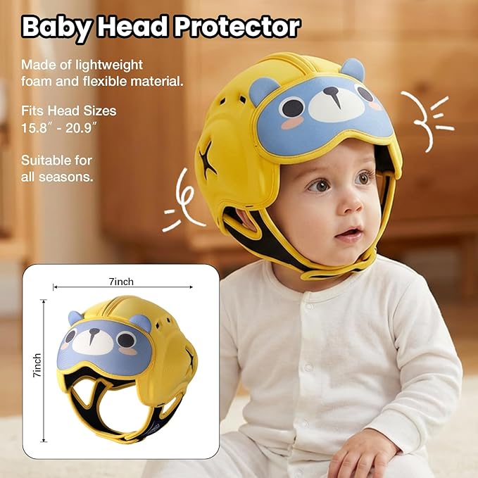 Mambobaby Baby Head Protector Helmet for Crawling and Walking, Breathable Soft Helmet, Ultra-Lightweight & Adjustable, Prevents Bumps Safety Helmet for Infants Toddlers 6-24 Months (Honey Bear)