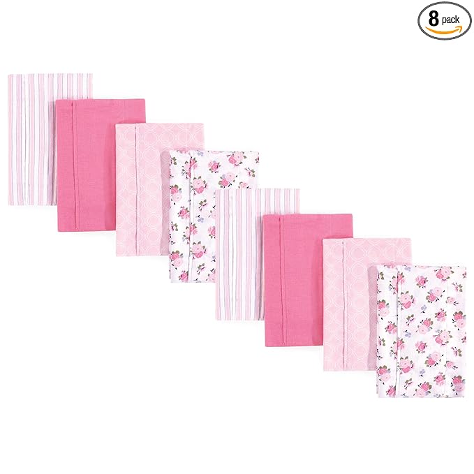 Luvable Friends Cotton Poly Flannel Burp Cloths Multipack, Garden 8-Pack, One Size