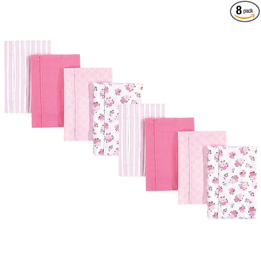 Luvable Friends Cotton Poly Flannel Burp Cloths Multipack, Garden 8-Pack, One Size