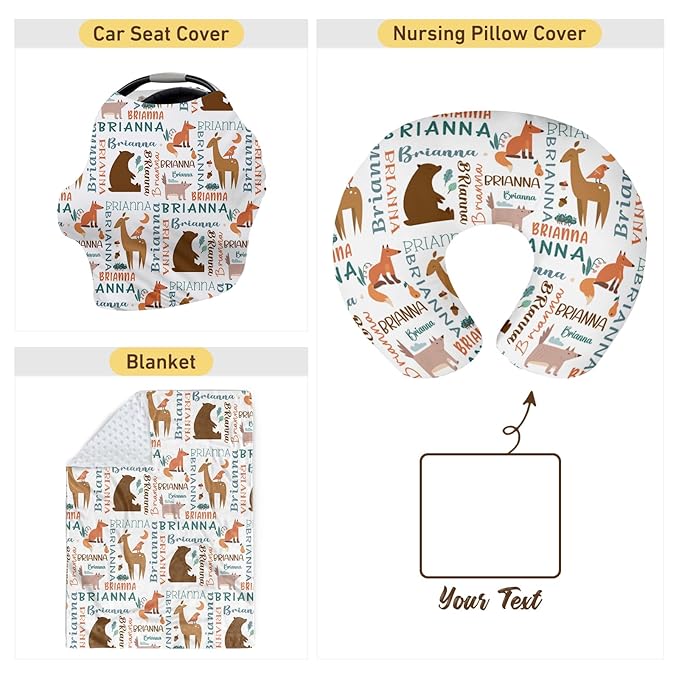 Baby Nursing Pillow Cover - Personalized Name Breastfeeding Pillow Cover with Bears Pattern, Stretchy Removable U-Shaped for New Moms, Soft Breathable Slipcover for Infant Boys Girls