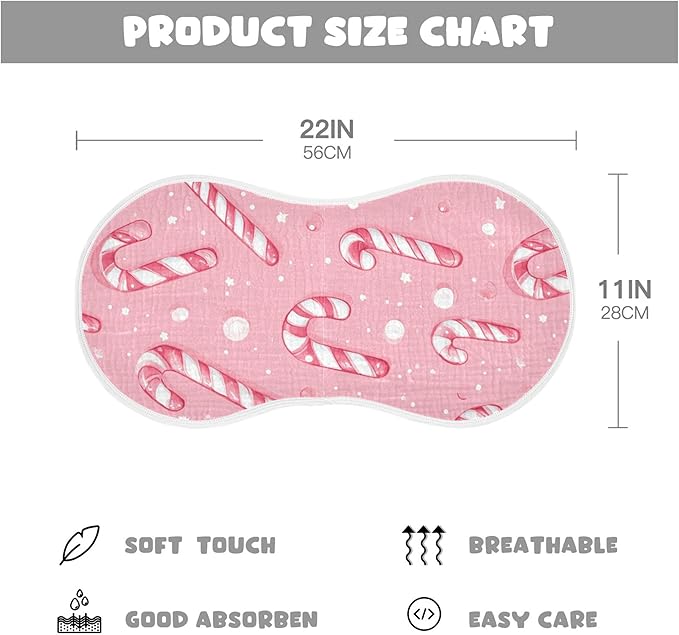 Christmas Pinks Candy Cane Burp Cloths Baby Boys Girls Absorbent Soft Cotton Burping Cloths Rags, 4 Pack