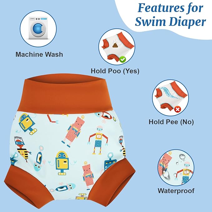 MOEMOE Baby Reusable Swim Diapers 3Pcs Comfortable Waterproof Baby Swim Diapers for Boys Swim Lesson S/2T