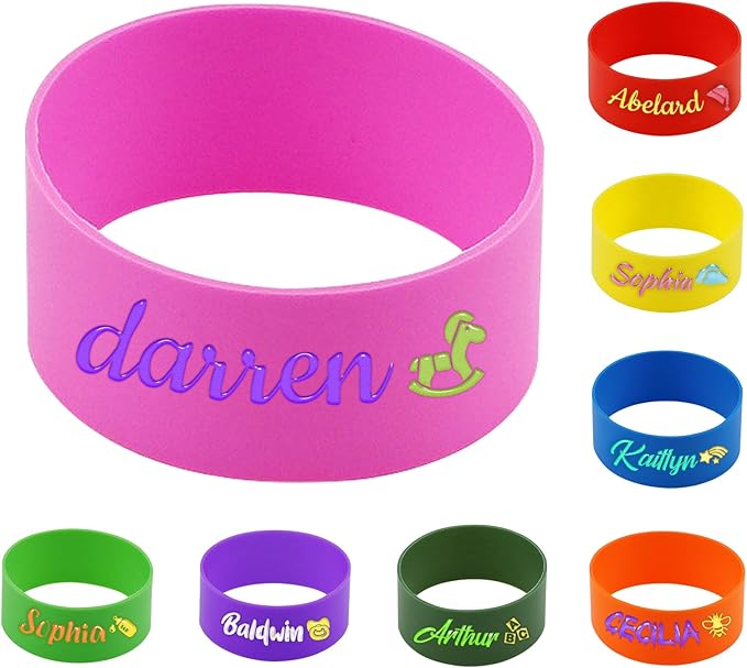 3 Pcs Personalized Water Bottle Name Bands, Silicone Daycare Labels, Waterproof Bottle Labels Cute Daycare Essentials Printable Sippy Cup Strap Gifts