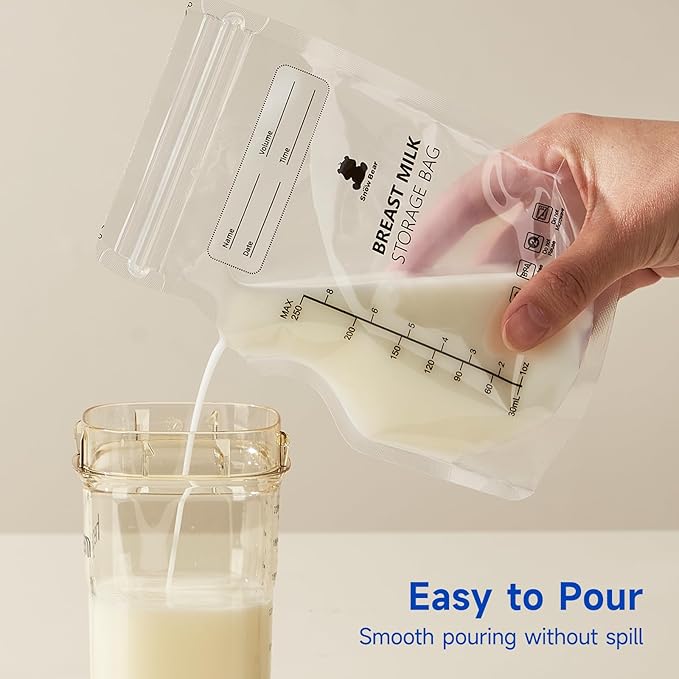 Snow Bear 8oz Breastmilk Storage Bag, 120 Count Breast Milk Storage Bags for Freezer, Double Zipper Milk Bags for Breastmilk