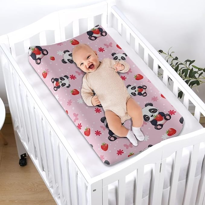Panda Hearts Baby Changing Pad Cover Comfy Cozy Diaper Changing Mat Cover Stretchy Breathable Lightweight Changing Table Cover