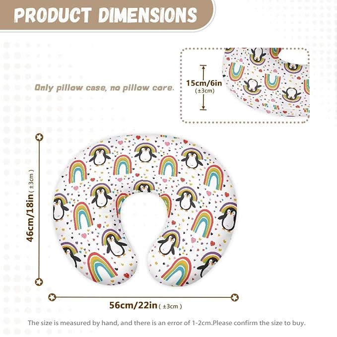 Rainbow and Penguin Nursing Pillow Cover Stretchy Removable Cover for Breastfeeding Pillows, Ultra Soft Comfortable Slipcover for Baby Girl and Boy