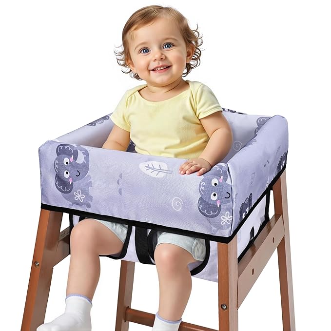 COOLBEBE Baby High Chair Cover with 3-Point Harness, Waterproof & Machine Washable Portable Seat Cover, Fits Wooden Chairs for Restaurant, Travel, Home & Dining Out, Grey