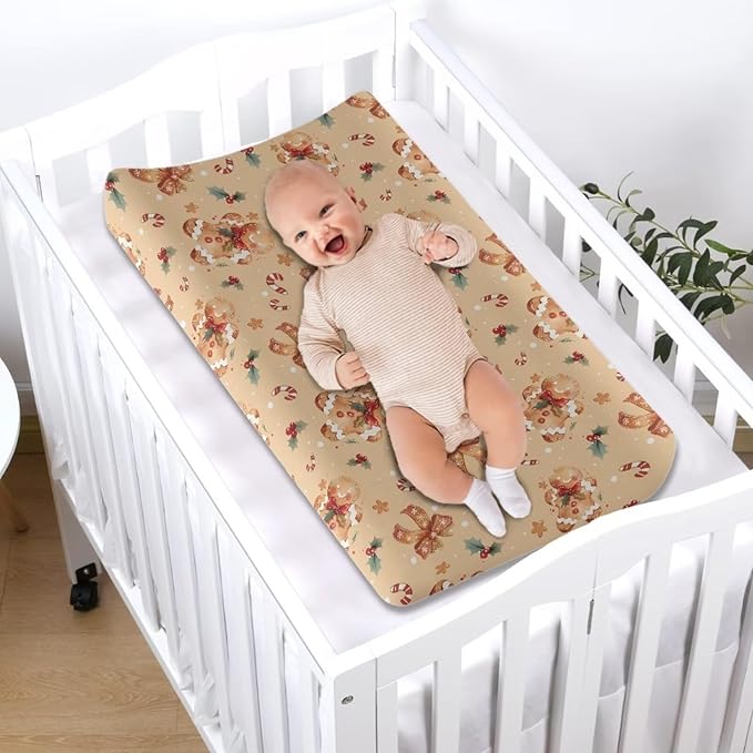 Cute Diaper Change Table Covers Gingerbread Man Changing Pad Cover for Baby Breathable Changing Mat Cover for Baby Girls Boys Gift for Christmas