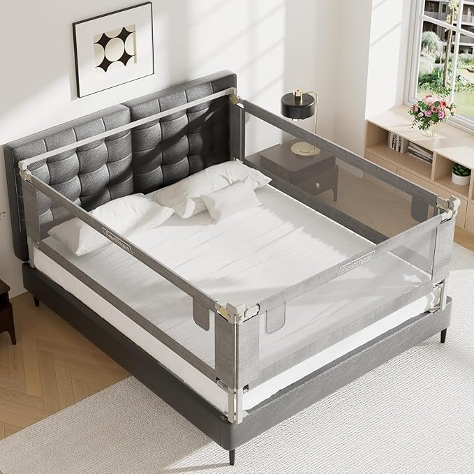 3-Pack Bed Rails for Toddlers with Headboard Rod - Height Adjustable Baby Bed Rail Guard Specially Designed for Full Size (74.8 x 74.8 x 54 Inch)