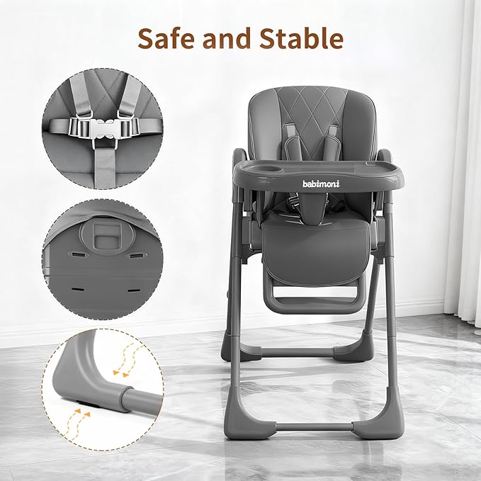 babimoni 4 in 1 High Chairs for Babies and Toddlers, Foldable Baby High Chairs, Feeding and Eating Seat Highchair with 4 Levels of Recline and 7 Levels of Height Adjustment, Starry Gray