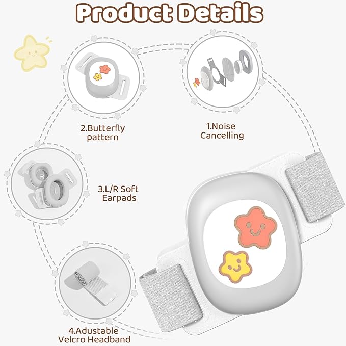 YomauiYee Baby Earmuffs,Infant Noise Cancelling Headphones with Star Pattern, Infant Ear Protection for Toddler 0-48 Months,Baby Travel Essentials for Airplane/Improves Sleep