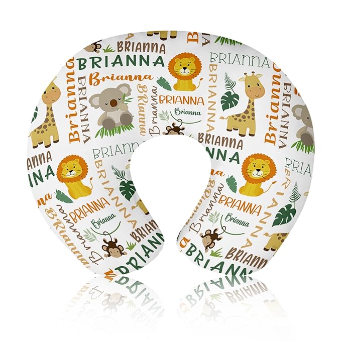 Baby Nursing Pillow Cover - Personalized Name Breastfeeding Pillow Cover with Elephants Pattern, Stretchy Removable U-Shaped for New Moms, Soft Breathable Slipcover for Infant Boys Girls
