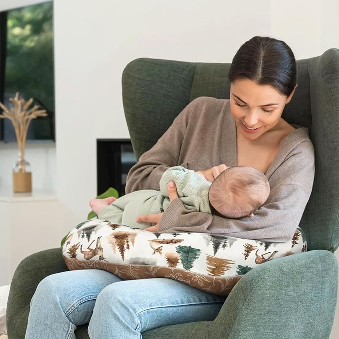 GRSSDER Nursing Pillow Cover Stretchy Minky Removable Nursing Covers for Breastfeeding Pillows, Ultra Soft Comfortable Slipcover for Boy and Girls, Stylish Watercolor Forest Deer and Leaves