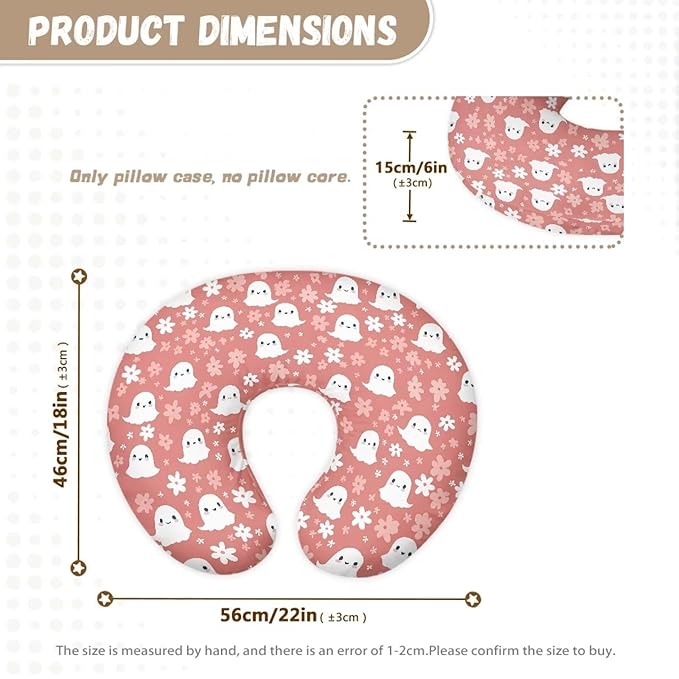Cute Ghost and Floral Nursing Pillow Cover for Baby Boy Girl Breastfeeding Slipcover Infant Newborn Nursery Bottle Pillowcase Breathable and Washable Halloween Decoration