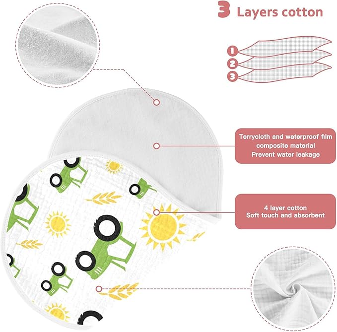 Tractor Farm Burp Cloths Baby Boys Girls Absorbent Soft Cotton Burping Cloths Rags 2 Pack