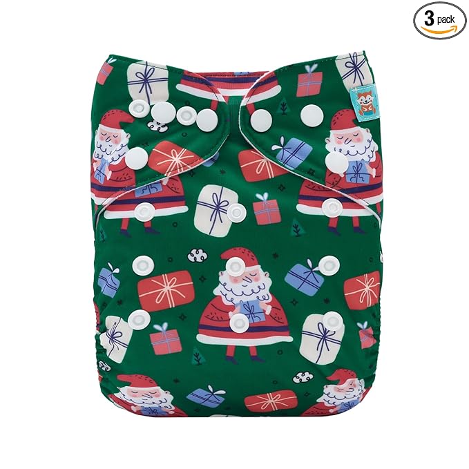 ALVABABY Christmas Baby Cloth Diapers One Size Adjustable Washable Reusable for Baby Girls and Boys 1 Pack with 2 Inserts QD93-2T